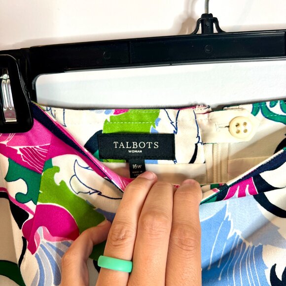 Talbots Bright Pink Navy Floral Preppy Pencil Skirt A-Line Sheath Career Sz 16W - Picture 3 of 5